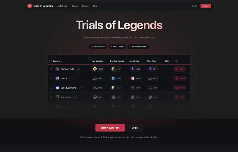 Trials of Legends landing page